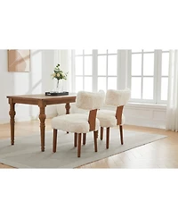 Streamdale Furniture Fur Fabric Armless Dining Chairs, Curved Back, Wood Legs, Ivory (Set of 2