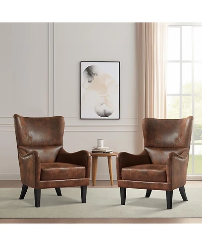 Streamdale Furniture Hi-back Studded Chair, Arm Chair, Living-room, Study and Bedroom ,Set of 2