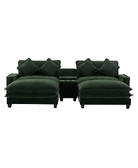 Streamdale Furniture 111" Chenille Sectional Sofa w/ Ottomans, Usb, Cup Holders & Storage