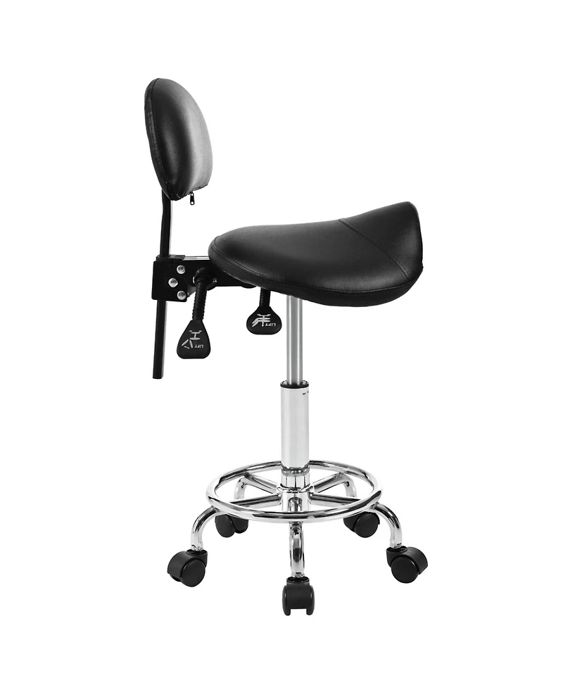 Streamdale Furniture Ergonomic Saddle Stool with Back & Foot Rest, Rolling Adjustable Swivel Chair