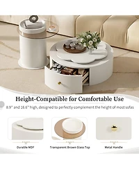 Streamdale Furniture Modern Round Coffee Table Set, Rotatable Top & Drawers