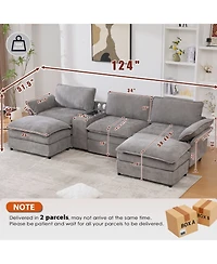 Streamdale Furniture U-Shaped Sectional Sofa- Storage, Wireless Charging, Bluetooth