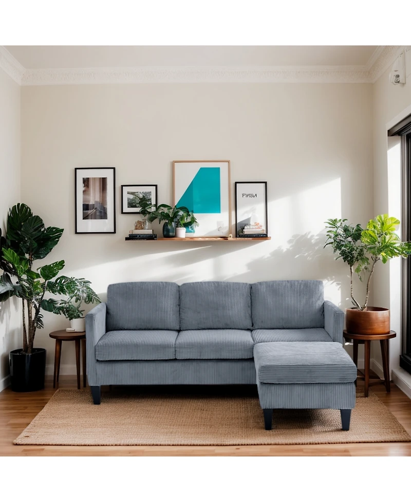 Streamdale Furniture L-Shaped Corduroy Sofa- Modern, Multi-Functional, Easy Assembly - Grey
