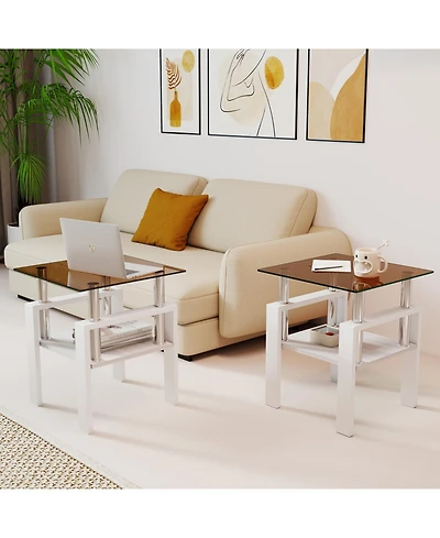 Streamdale Furniture Modern Glass Tea/Coffee Table Set - Brown/White