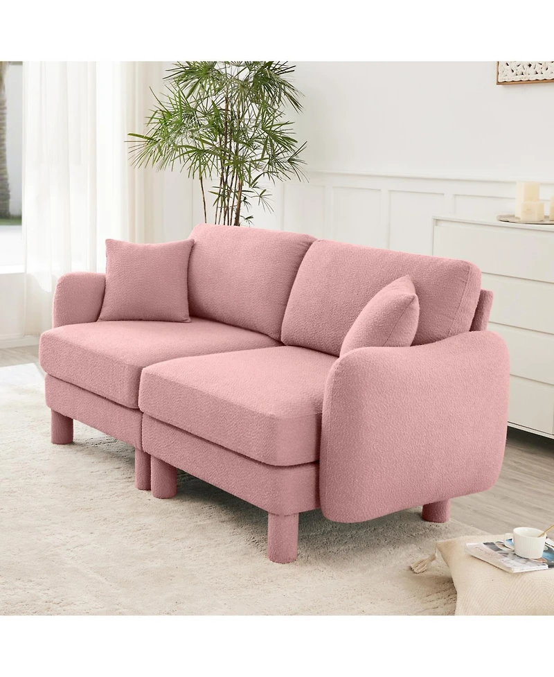Streamdale Furniture Streamdale Pink Boucle 2-Seater Loveseat Sofa with Shell Armrests