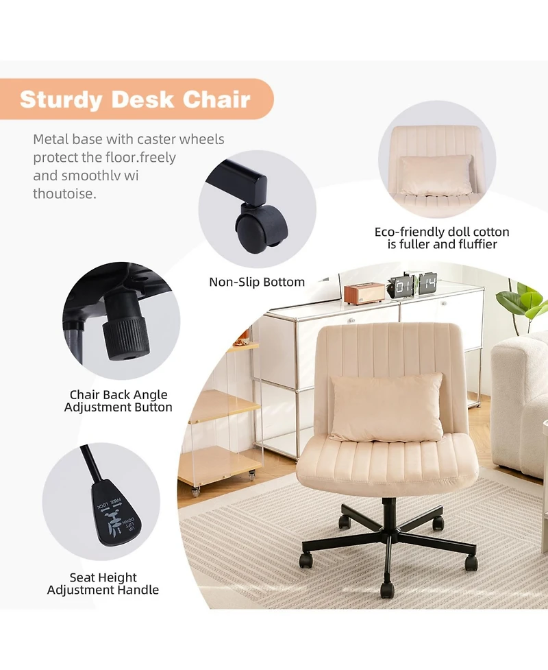 Streamdale Furniture Velvet Criss Cross Armless Office Chair with Wheels
