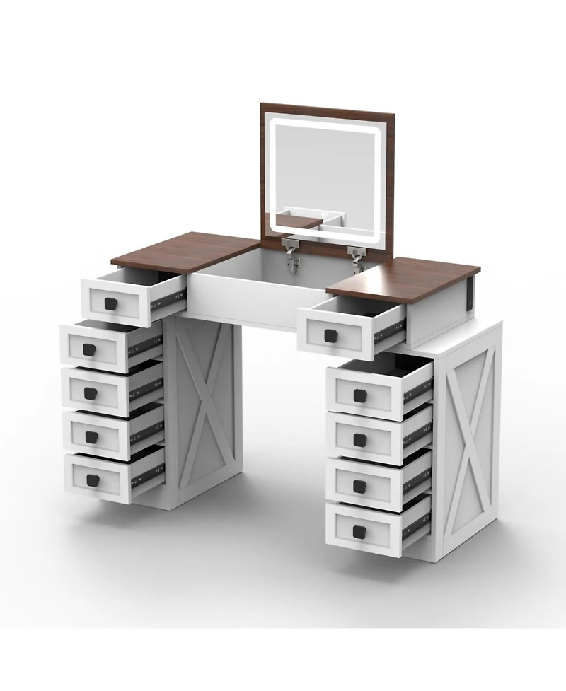 Streamdale Furniture Dimmable Led Vanity Desk with Flip Mirror & Storage