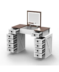 Streamdale Furniture Dimmable Led Vanity Desk with Flip Mirror & Storage