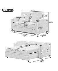Streamdale Furniture 61.6" Pull Out Sofa Bed Loveseat with Usb & Cup Holders