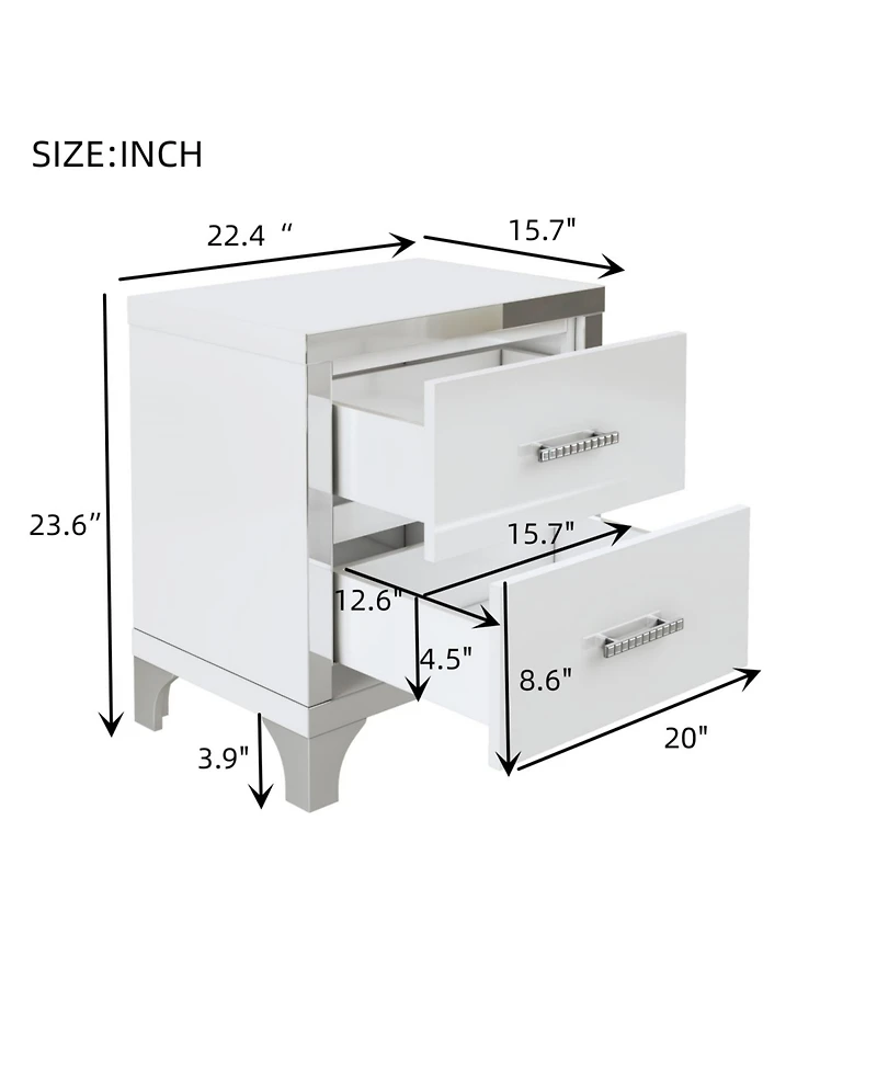 Streamdale Furniture 3-Pieces Sets,Dresser and Two Nightstands with Metal Handles and Mirror Decoration, Elegant and