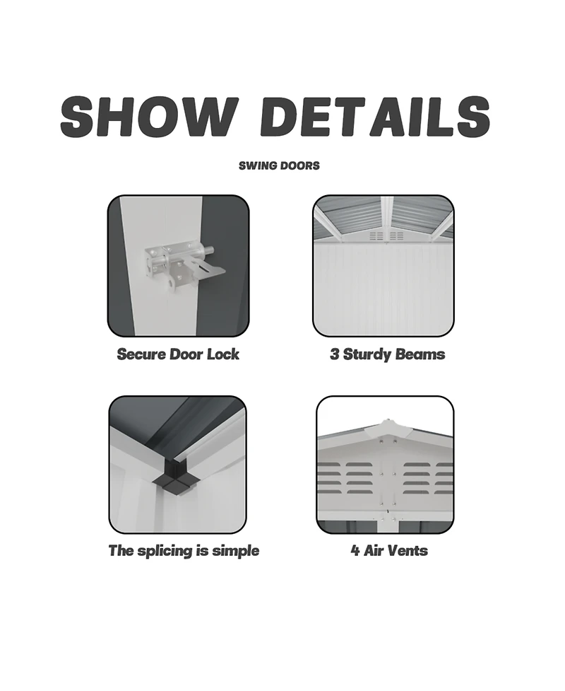 Streamdale Furniture 10x8 ft White Garden Shed with Aluminum Frame & Door