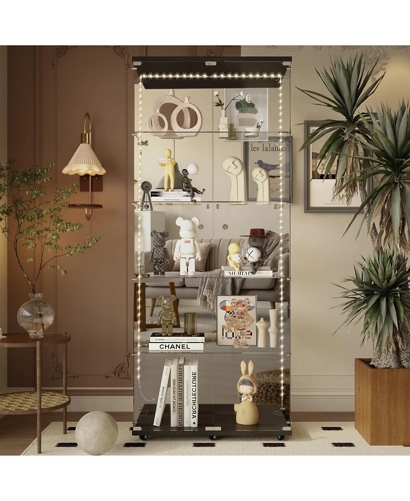 Streamdale Furniture Tempered Glass Display Cabinet w/ Led, Lock, Mirror Back.