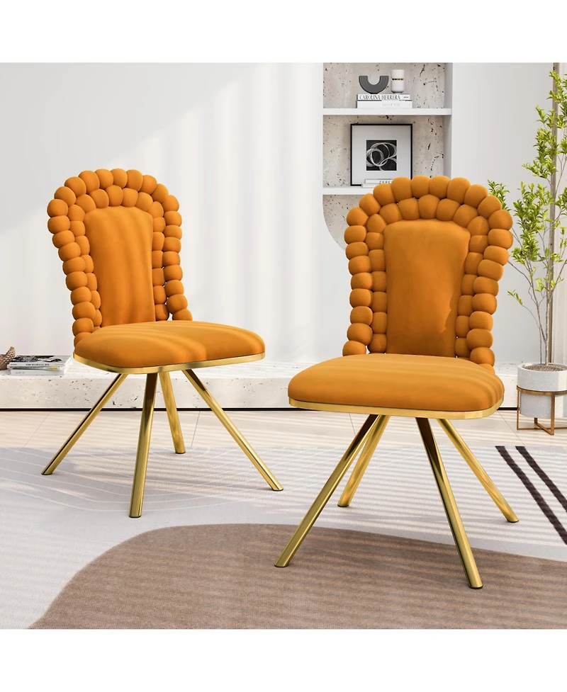 Streamdale Furniture Velvet Swivel Accent Chairs, Gold Legs, Set of 2 - Orange