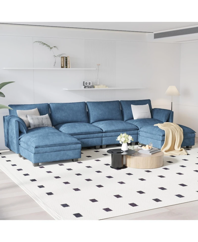 Streamdale Furniture 141.5" U-Shaped Sofa Couch with Ottoman & Pockets