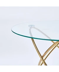 Streamdale Furniture Modern Glass Dining Table with Golden Metal Legs