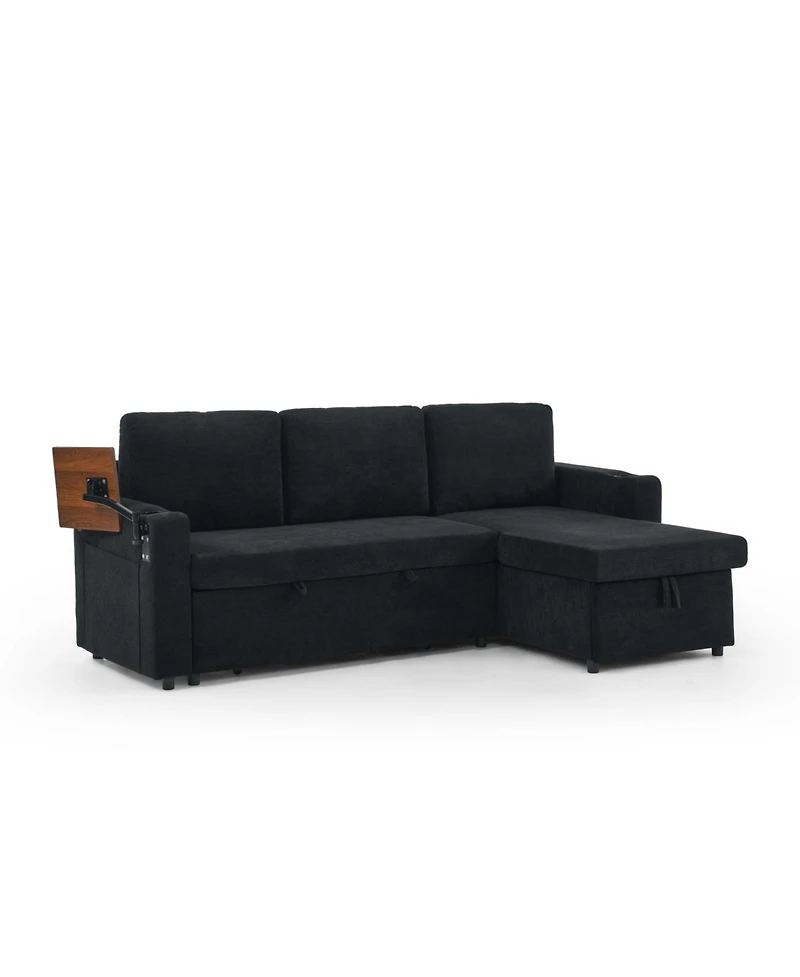 Streamdale Furniture Streamdale Chenille Pull-Out Sofa Bed w/ Table, Led, Usb & Cup Holders