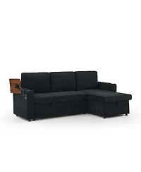 Streamdale Furniture Streamdale Chenille Pull-Out Sofa Bed w/ Table, Led, Usb & Cup Holders