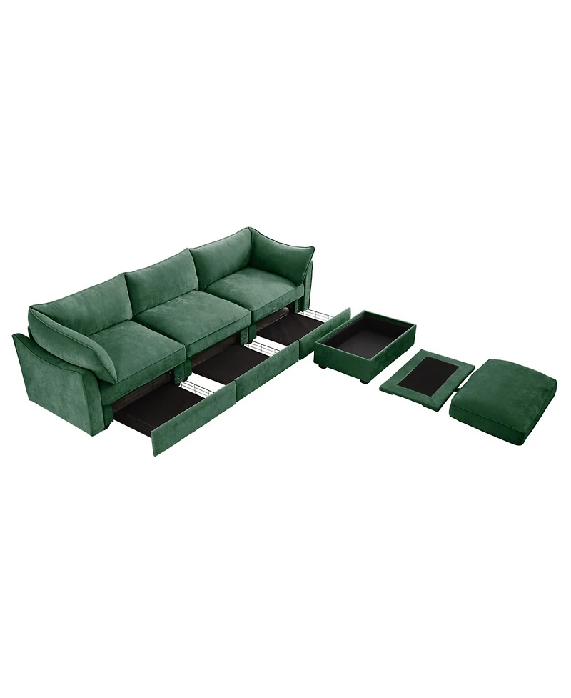 Streamdale Furniture L-Shaped Sectional Sofa, Ottoman, Wide Deep Seat, Chenille
