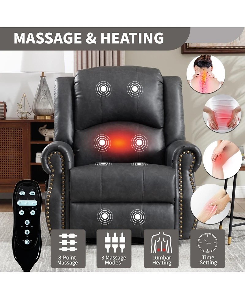 Streamdale Furniture Streamdale Heat Massage Rocker Swivel Recliner Chair, Grey