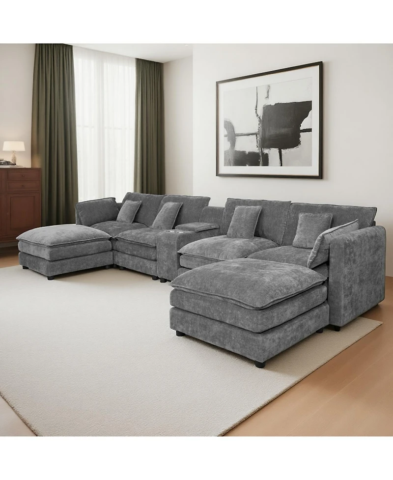 Streamdale Furniture Streamdale U Shaped Cloud Couch, 144" Modular Chenille Sofa with Ottoman & Storage