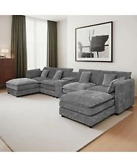 Streamdale Furniture Streamdale U Shaped Cloud Couch, 144" Modular Chenille Sofa with Ottoman & Storage