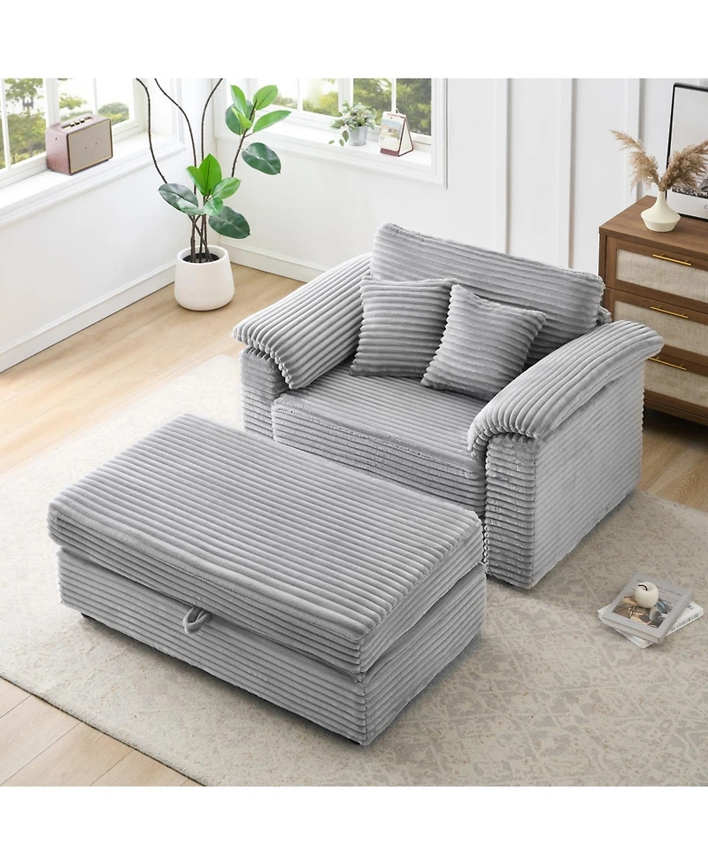 Streamdale Furniture Corduroy Armchair Set w/ Usb & Storage