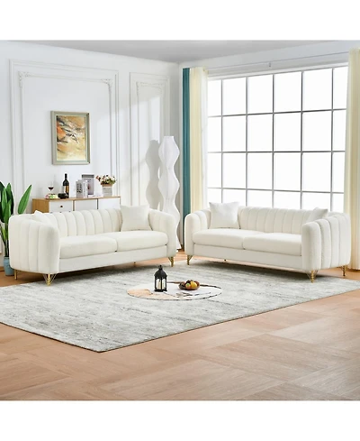 Streamdale Furniture Streamdale Oversized Chenille Sofa, Modern Tufted Couch, Gold Legs
