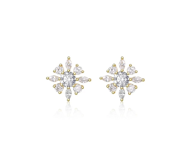 Rachel Glauber Women's 14K Gold Plated Cubic Zirconia Flower Stud Earring