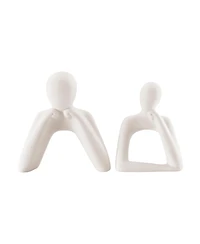 Danya B Hans Tanka White Two Piece Thinking Couple Matte Ceramic Sculpture Set