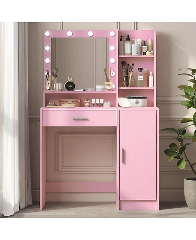 Streamdale Furniture Vanity Desk with Mirror, 3-Level Storage Dresser, Adjustable Lighting