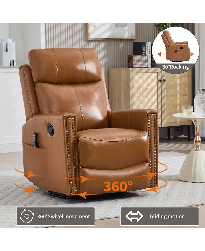 Streamdale Furniture Orange Leather Heat Massage Rocker Recliner