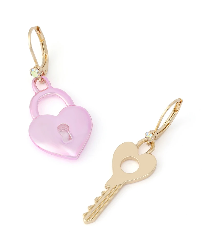 Betsey Johnson Faux Stone Sweetheart Lock Key Drop Earrings