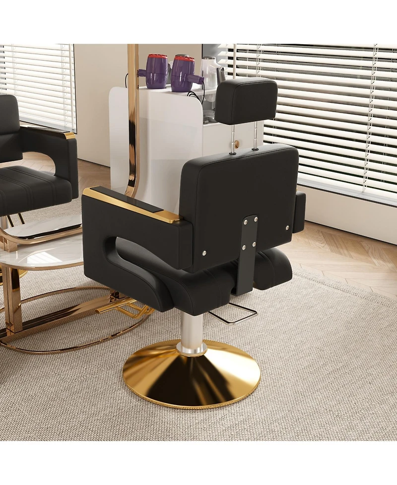Streamdale Furniture Hydraulic Barber Chair - 360 Swivel, Reclining, Black & Gold