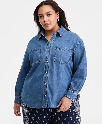 On 34th Trendy Plus Geneva Cotton Snap-Front Shirt, Macy's Exclusive