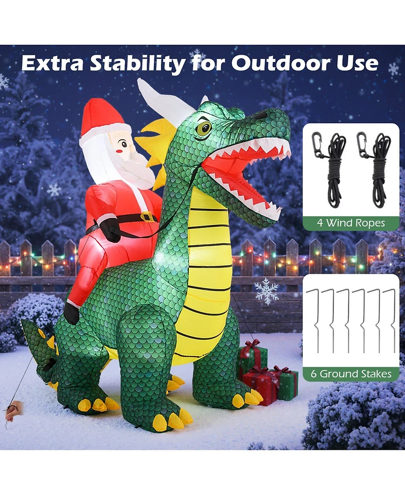 Gymax 6.7 Ft Christmas Inflatable Santa Claus Ride on Dinosaur