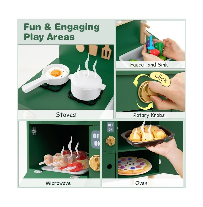 Hongge Kids Wooden Play Kitchen Set with Accessories and Storage for Pretend Cooking