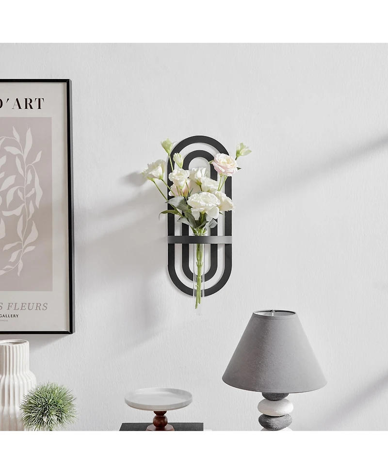 Danya B Jacob Modern Black Metal Double Oval Frame Clear Glass Wall Mounted Vase