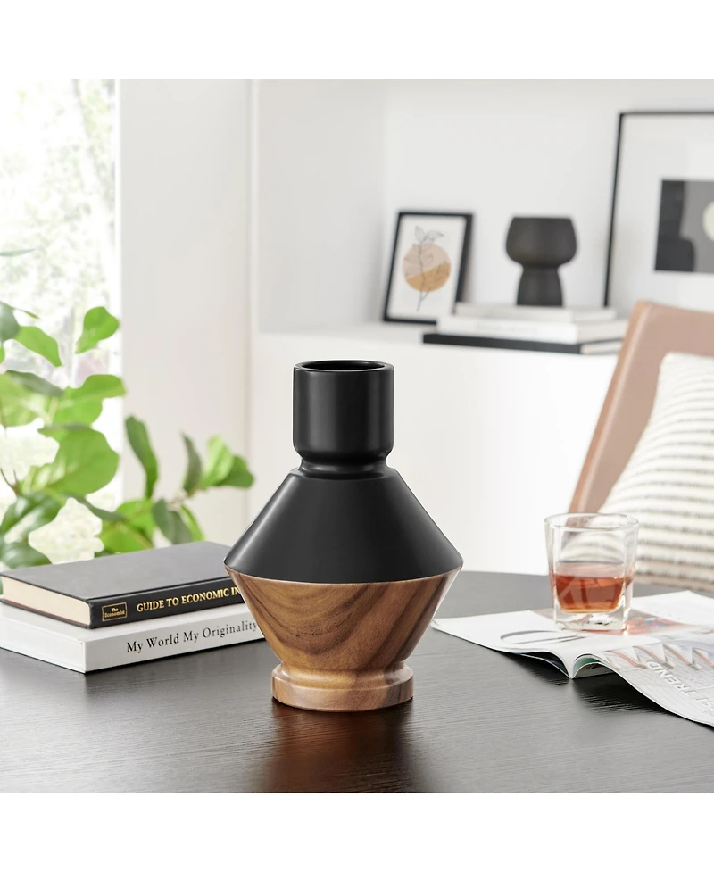 Danya B Milo Diamant Reverse Hourglass Two Tone Tabletop Vase - Black and Walnut