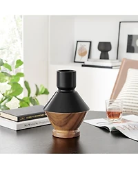 Danya B Milo Diamant Reverse Hourglass Two Tone Tabletop Vase - Black and Walnut