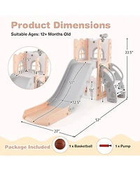 Hongge 6-in-1 Toddler Slide and Playground Set with Basketball Hoop and Climbing Ladder