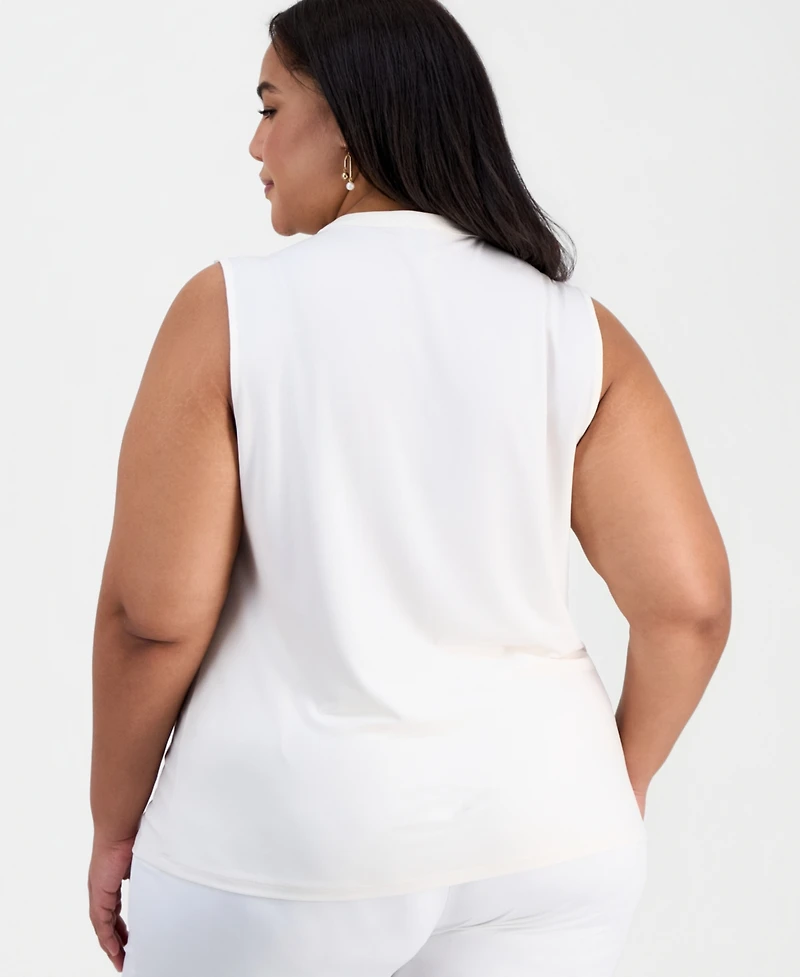 Anne Klein Plus Pleated-Shoulder Sleeveless Top