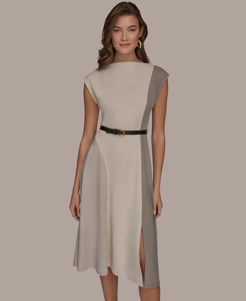 Women's Cap-Sleeve Colorblock Midi Dress