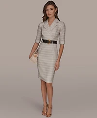 Donna Karan New York Women's Notched Lapel Striped Sheath Dress