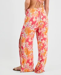 Miken Women's Palm Tree Print Side Slit Swim Pants