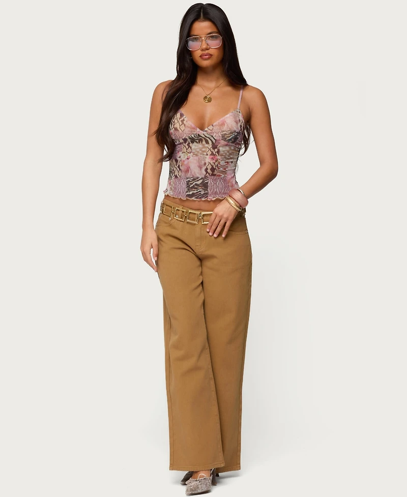 Edikted Womens Mixed Animal Print Mesh Tank Top