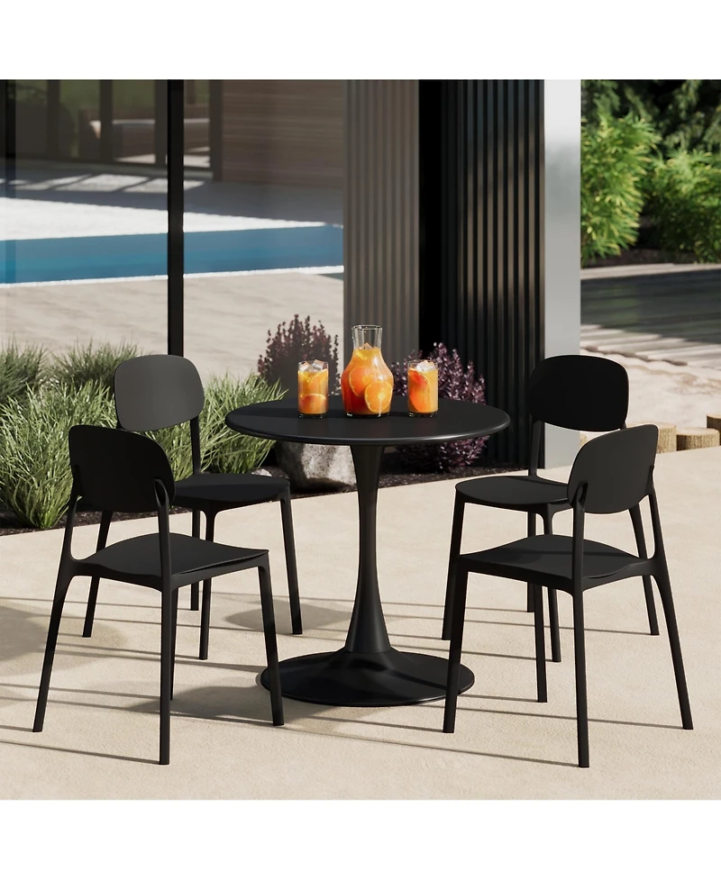 WestinTrends 5-Piece Indoor Outdoor Metal Round Patio Dining Table Set With Stackable Resin Side Chairs