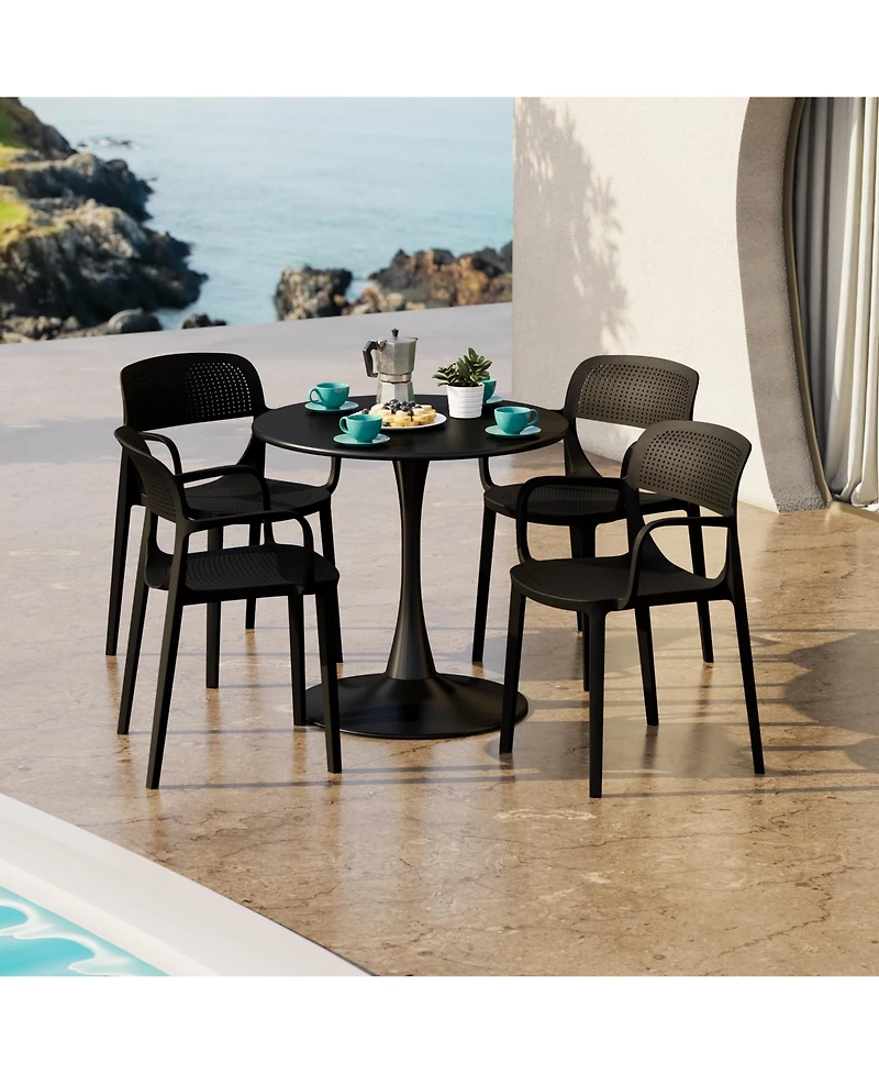 WestinTrends 5-Piece Round Metal Bistro Dining Table Set And Stackable Resin Patio Side Chairs