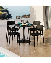 WestinTrends 5-Piece Round Metal Bistro Dining Table Set And Stackable Resin Patio Side Chairs