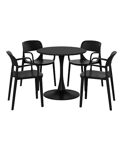 WestinTrends 5-Piece Round Metal Bistro Dining Table Set And Stackable Resin Patio Side Chairs