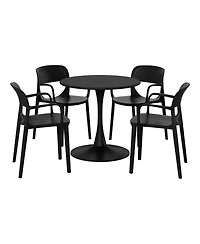 WestinTrends 5-Piece Round Metal Bistro Dining Table Set And Stackable Resin Patio Side Chairs